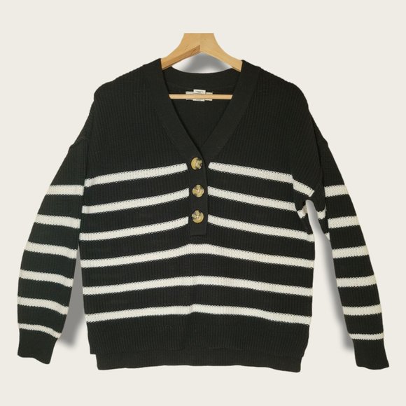 Rachel Zoe Sweaters - Rachel Zoe Oversized Striped 3 Button Knit Pullover Sweater Women's S
